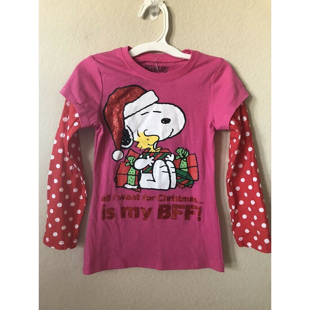Peanuts Snoopy Woodstock BFF Sparkle Polka Dot Long Sleeve Girls' Top XS 4/5